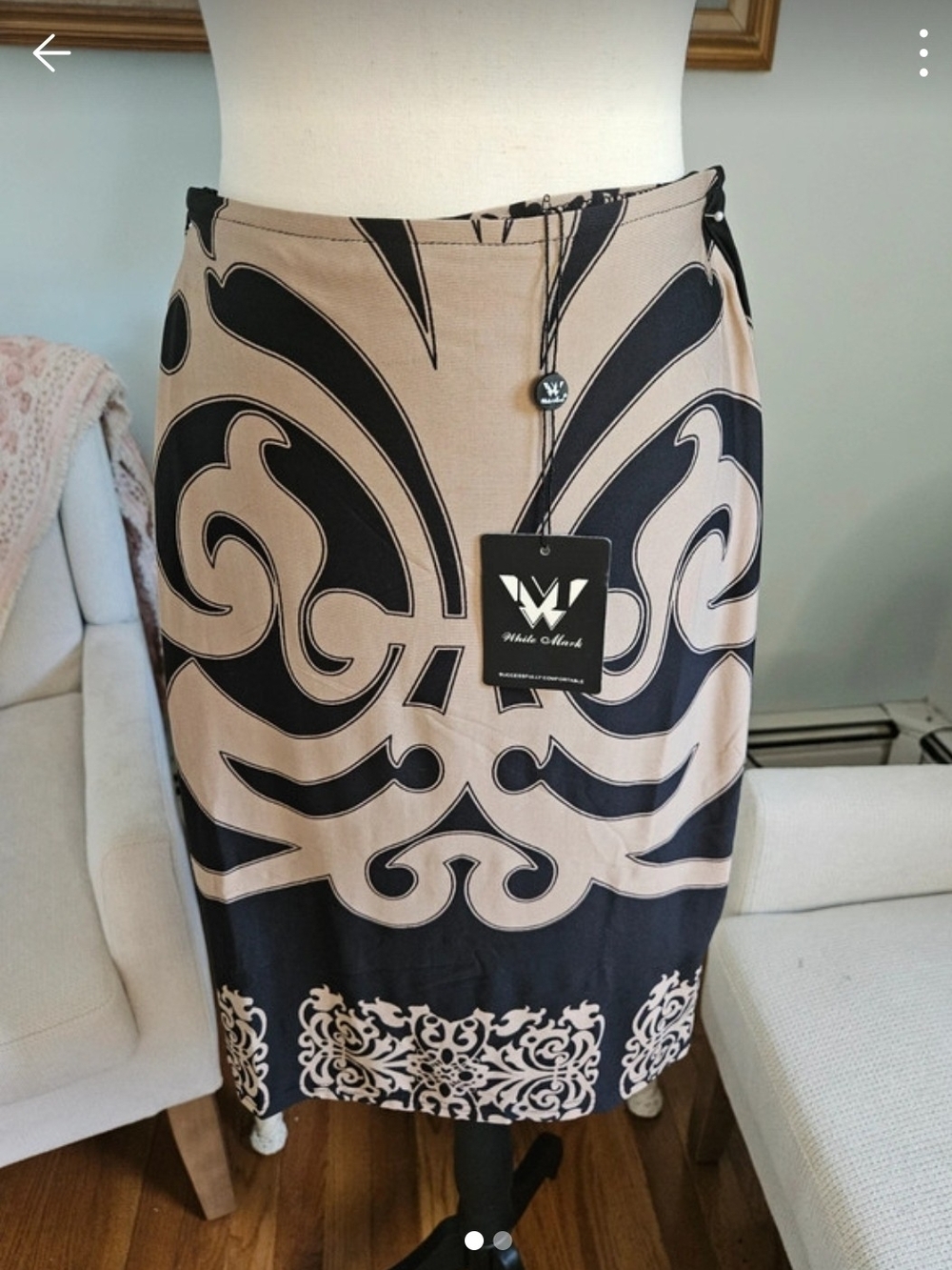 White Mark Black and Tan Patterned Pencil Skirt